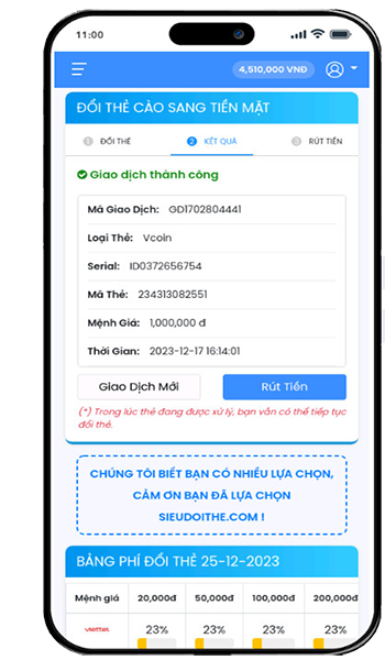 Bước 3: Chờ kết quả đổi thẻ