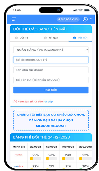 Bước 4: Đặt lệnh rút tiền